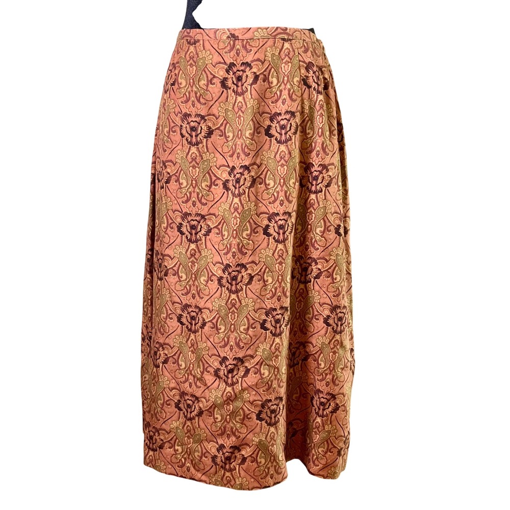VTG Orvis Silk Wool Tapestry Maxi Skirt Sz 14 Terracotta Paisley Damask Academia